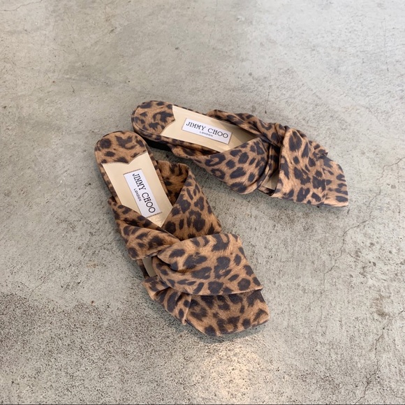 Jimmy Choo NEW Narisa Leopard-Print Leather Slides